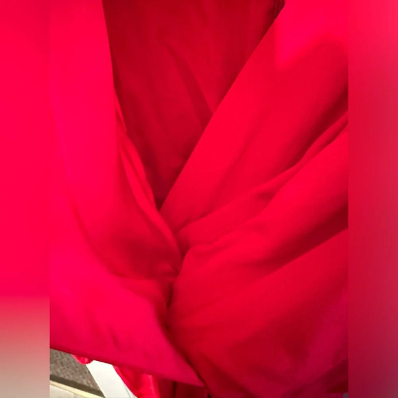 NWT LAVENDER BROWN 100% Silk RED HOT Faux Wrap Long Sleeve Midi Dress MED $220 - Picture 5 of 13